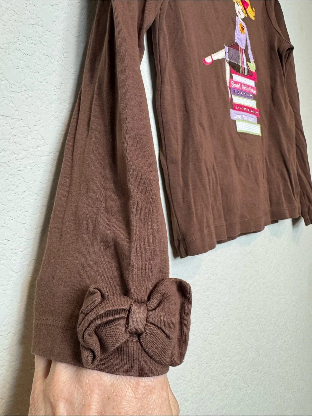 Gymboree Brown Long-Sleeve Tee with Girl on Books Love to Learn 100% Cotton Sz 9